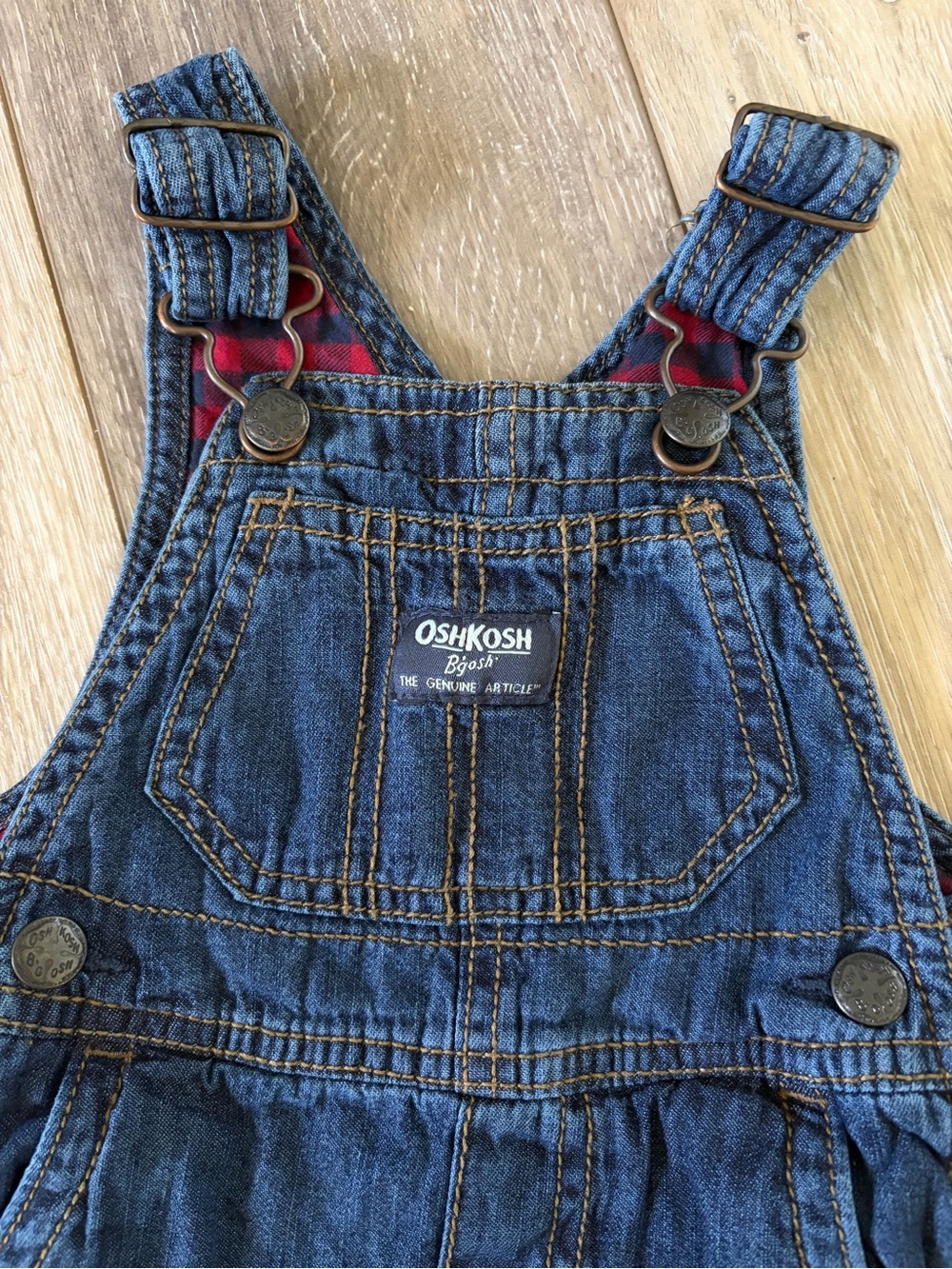 OshKosh B'gosh Baby Buffalo Check Denim Overalls - Picture 2 of 8